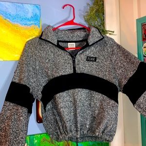 PINK cropped grey and black cinch waist sweater size xs